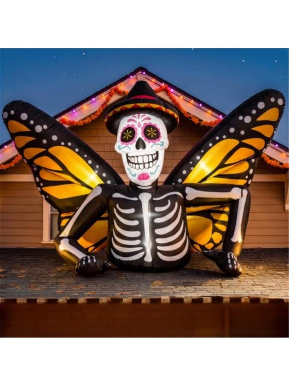7FT Halloween Inflatables Skeleton with Butterfly Wings for Roof Yard Decor